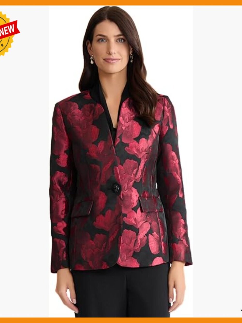 Tailored Jacquard Blazer, Collarless One Button, Wrinkle Resistant